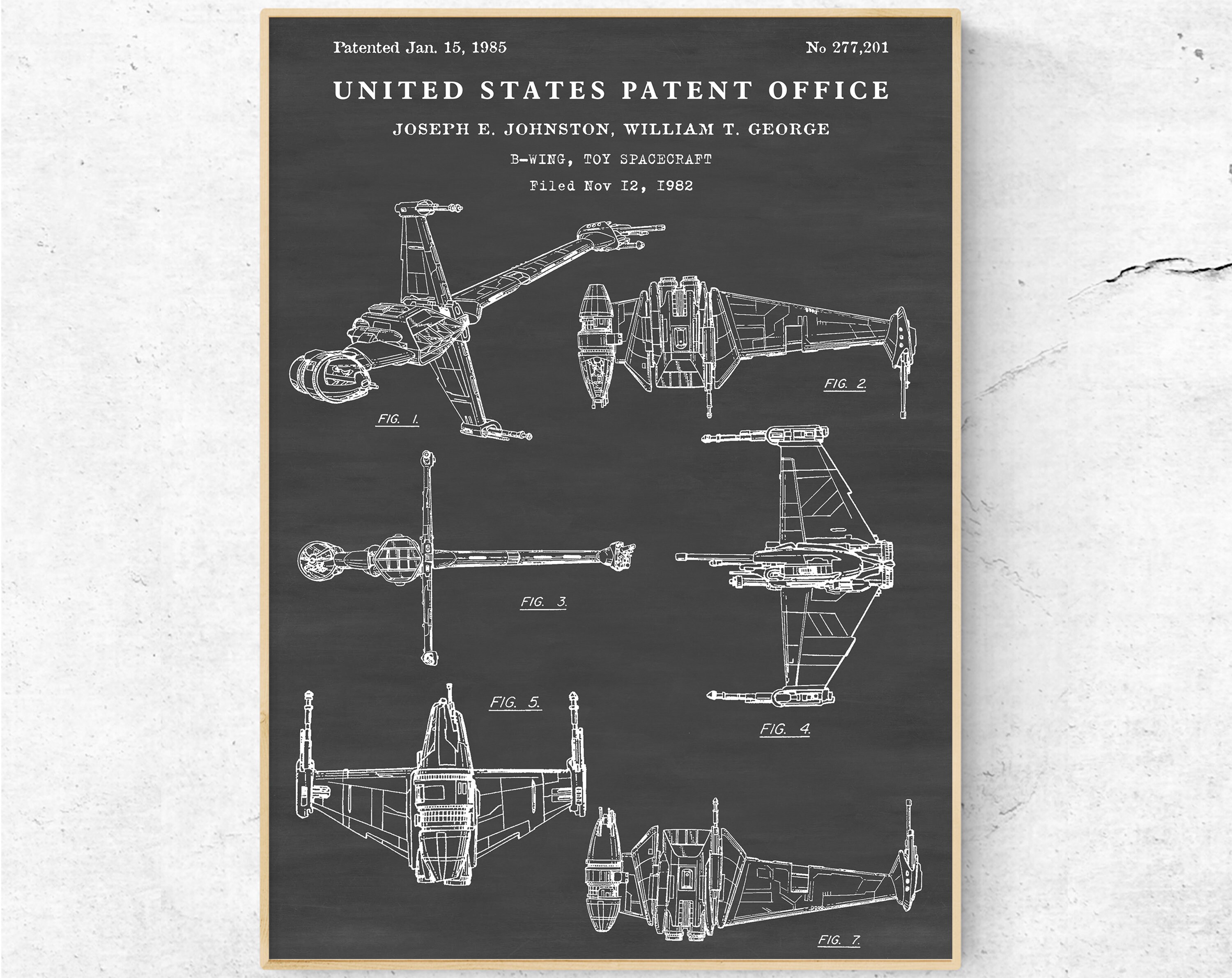 SW Wall Art, B-wing Spaceship Patent Print. Sci-fi Movie