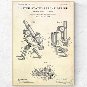 Microscope Patent Print. Blueprint Poster. Chemistry Laboratory, Medical Research Wall Art. Forensics Scientist Gift. Ready to Hang Canvas