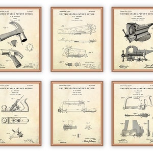 Work Tools Patent Prints, Vintage Blueprint Carpenters Wall Art, Set of 6 Patent Posters. Garage, Wood Working Decor