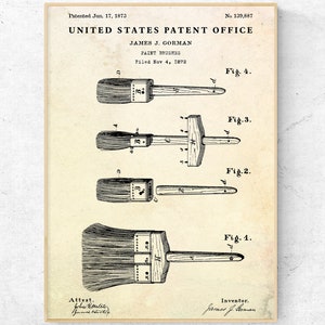 Paint Brush 1873 Patent Print. Inventions Blueprint Poster. Handyman, Painter GIft, Garage Vintage Wall Art, Workshop Decor