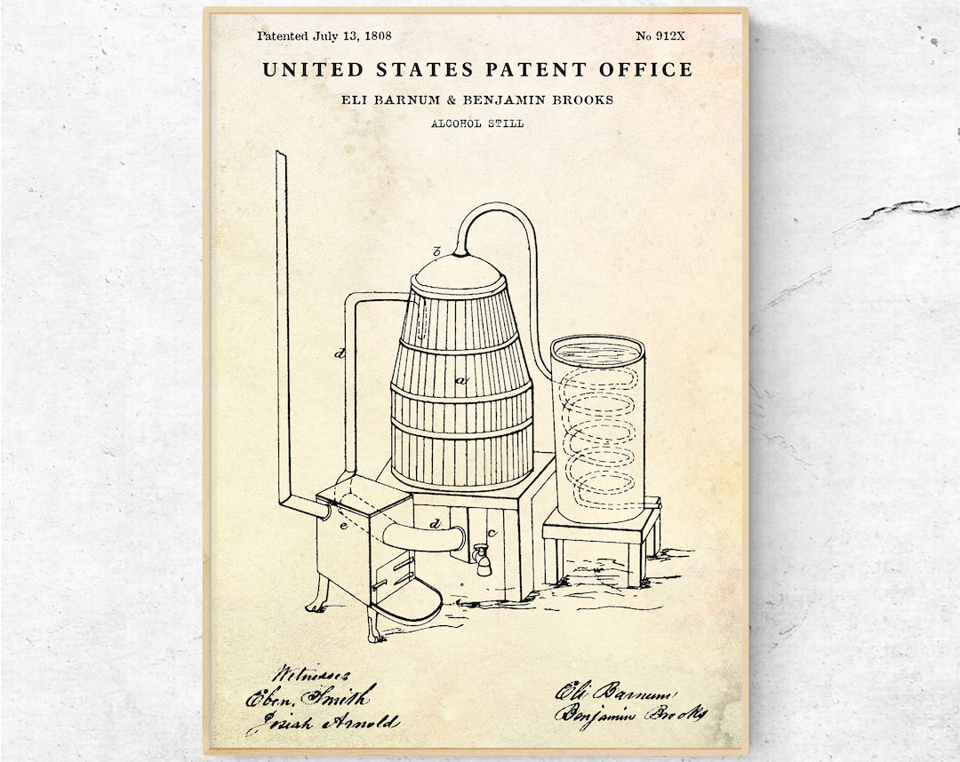 Alcohol Still 1808 Patent Print. Distillation Invention, Moonshine ...