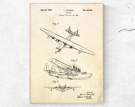 Ready To be Framed! Igor Sikorsky Helicopter 1935 Patent Print