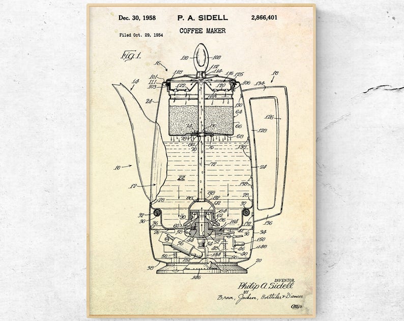 Coffee Maker Patent Print. Coffee Wall Art. Teapot Blueprint Etsy