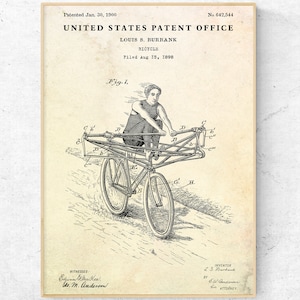 Antique Bicycle 1900 Patent Print, Cycling Vintage Wall Art, Rowing-Inspired Bike Invention Blueprint Poster, Cyclist Gift