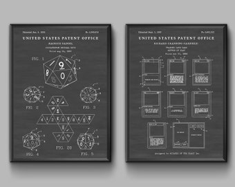 MTG Trading Card & Dungeons Dragons Dice Patent Wall Art, Magic Gathering Decor, DnD Poster, Geek Gift, Set of 2 Prints