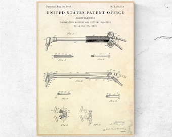 Welding Torch 1918 Patent Print. Gas Welder Vintage Wall Art, Blowpipe Invention Blueprint Poster, Utility Worker, Welder Gift, Garage Decor