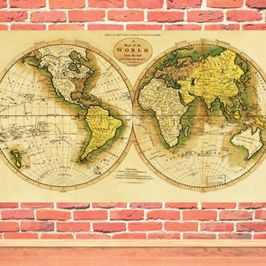 Mapa antiguo del mundo Impresión de mapa vintage Mapa extra grande Antigüedades Decoración del hogar Póster de mapa antiguo Decoración del hogar vintage Regalos de mapa histórico para él.