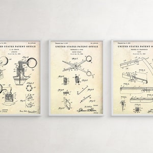 Barber Wall Art, Shears, Straight Razor, Atomizer Patent Posters, Barbershop Vintage Decor, Hairdresser Gift, Set Of 3 Prints