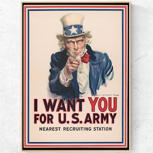 I Want You For US Army Poster, World War 1, Uncle Sam Vintage Wall Art, Military Print, History Buff Gift, Ready to Hang Canvas image 4
