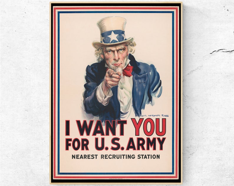 I Want You For US Army Poster, World War 1, Uncle Sam Vintage Wall Art, Military Print, History Buff Gift, Ready to Hang Canvas image 4