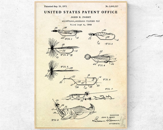 Fishing Fly 1971 Patent Print. Fishing Lure Invention Blueprint Poster, Angler Wall Art, Lake House Decor, Fisherman Gift - Etsy Fishing Fly 1971 Patent Print. Fishing Lure Invention Blueprint Poster, Angler Wall Art, Lake House Decor, Fisherman Gift - Etsy