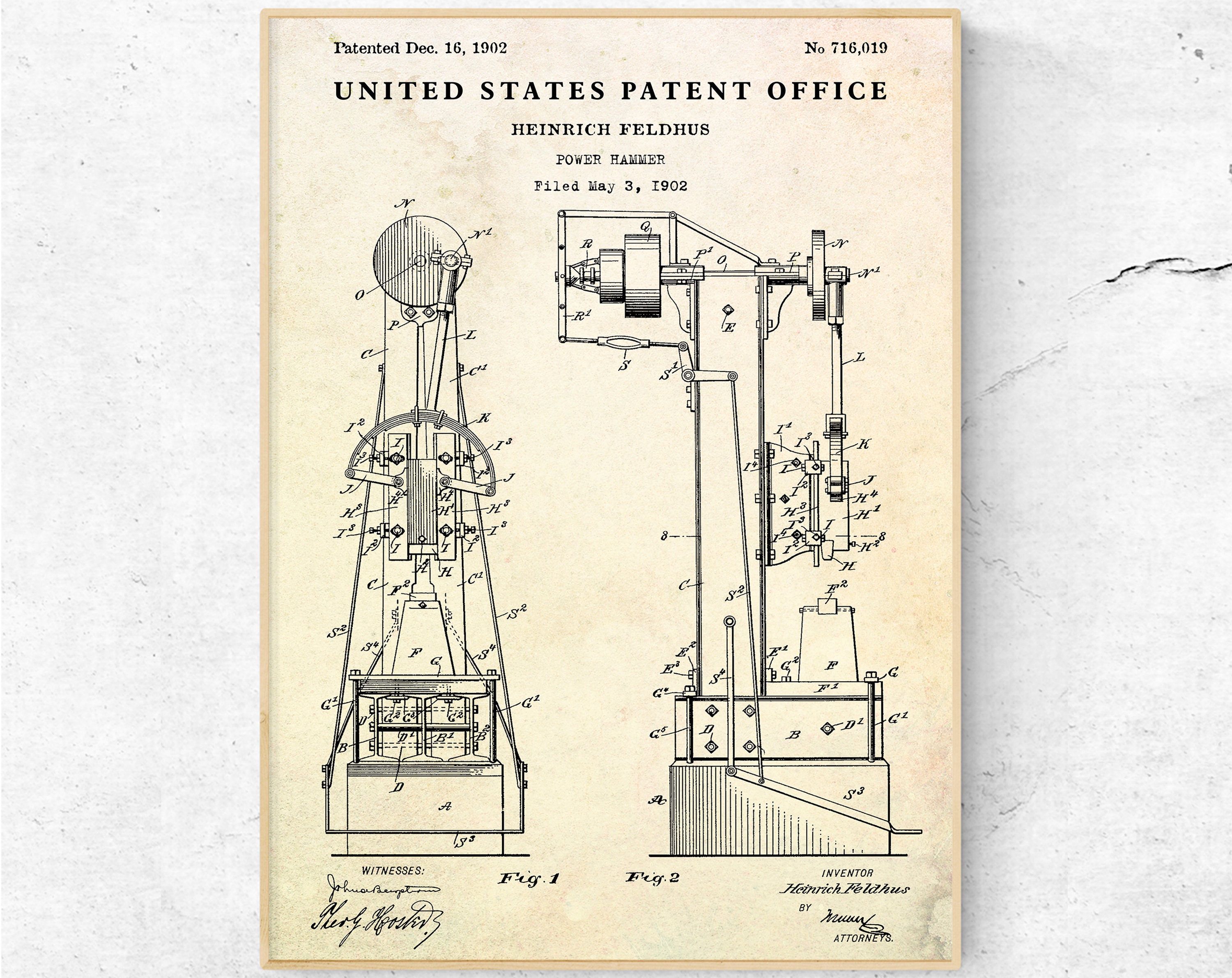 Power Hammer 1902 Patent Print. Mechanical Engineering