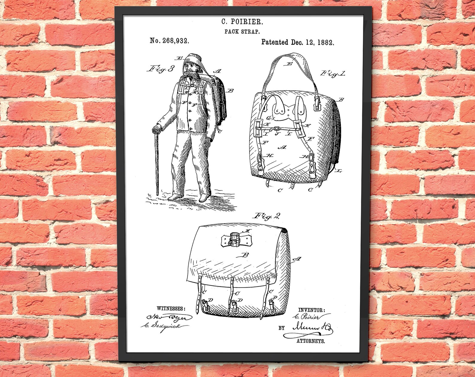 Pack Strap Patent Print. Backpack Patent. Patent Wall Art. Etsy