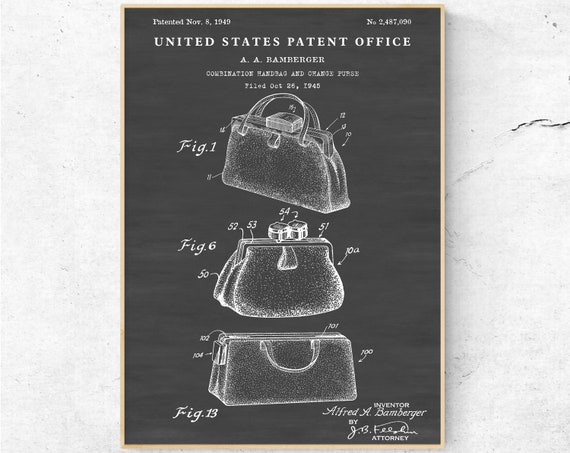 Handbag Purse 1949 Patent Print. Blueprint Poster. Fashion