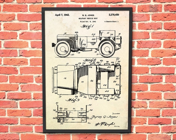 Cadre Non Inclus 4x4 Jeep Affiche De Brevet Impressions Prints Art Patent Posters Poster Cadeaux Pour Hommes D/écor Femmes Lui Blueprint Plan