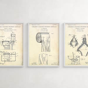 Decorazione vintage per il bagno, arte murale per il water, poster di progetti di invenzioni, servizi igienici, lavandini, cartelli per WC, set di 3 stampe di brevetti