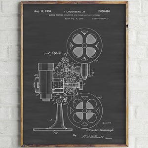 Projector Patent 1936. Patent Print. Movie Poster. Projector Patent. Home Theater Decor. Film Projector. Patent Wall Art. Patent Drawing. Chalkboard