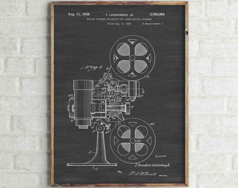 Projector Patent 1936. Patent Print. Movie Poster. Projector Patent. Home Theater Decor. Film Projector. Patent Wall Art. Patent Drawing. Chalkboard