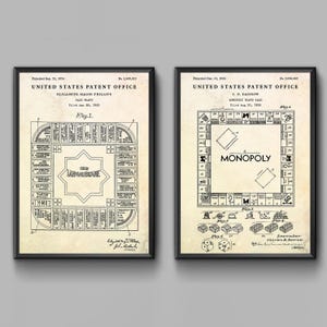 Arte mural con patente de Landlords Board Game Evolution, decoración para sala de juegos, póster con planos, regalo para nerds, juego de 2 impresiones