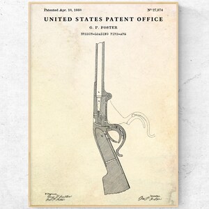 Breech Loading Rifle 1860 Patent Print. Antique Firearm Blueprint Poster. Vintage Gun Wall Art. Hunting Gift. Historical Military Decor