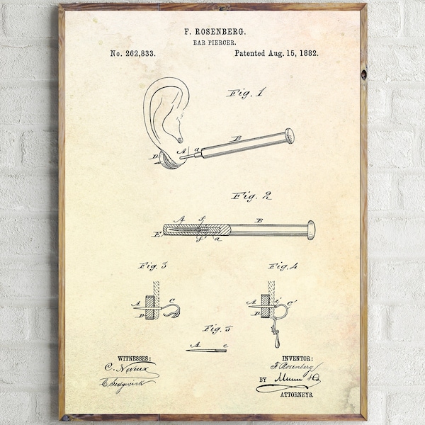 Ear Piercer Patent Print. Ear Piercer Poster. Piercing Blueprint Piercing Shop Wall Art. Piercing Art. Piercing Poster. Tattoo Shop Wall Art