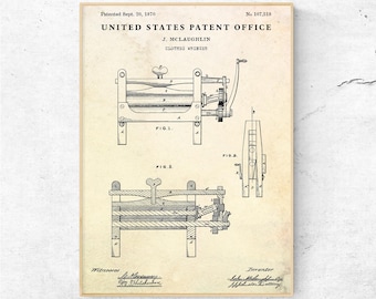 Clothes Wringer Antique 1870 Patent Print. Laundry Room Retro Wall Art. Bathroom Rustic Decor. Vintage Utility Room Blueprint Poster
