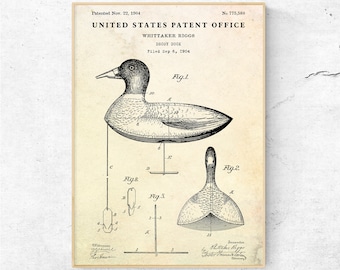 Duck Hunting Decoy 1904 Patent Print. Blueprint Poster. Rustic Lodge Decor. Hunter Gift. Vintage Waterfowl Hunting Wall Art