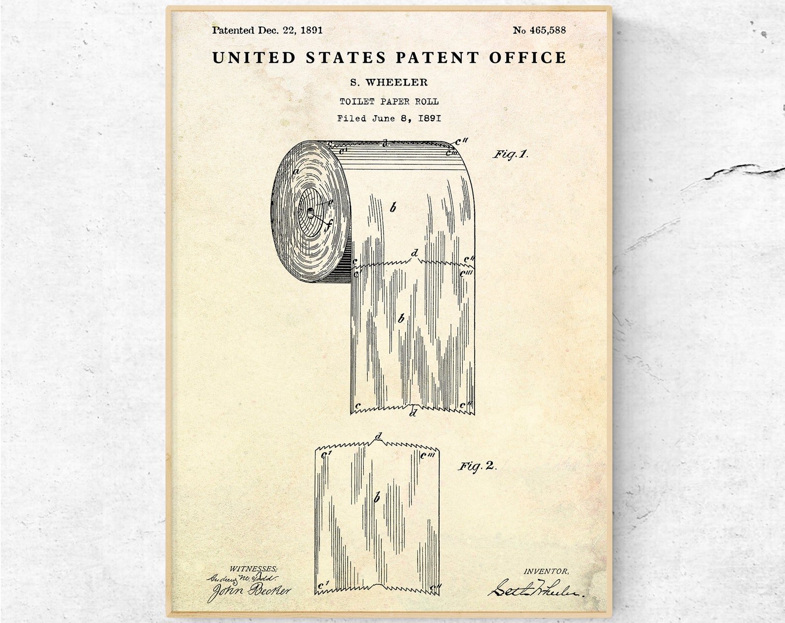 Toilet Paper 1891 Patent Print. Bathroom Vintage Wall Art. Inventions ...