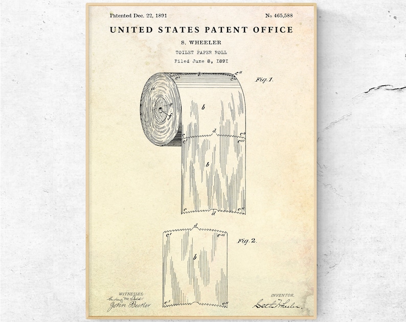 Toilet Paper 1891 Patent Print. Bathroom Vintage Wall Art. Inventions ...