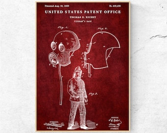 Fireman's Mask Patent Drawing Print. Blueprint Art Poster. Fireman Gift. Firefighter Wall Decor
