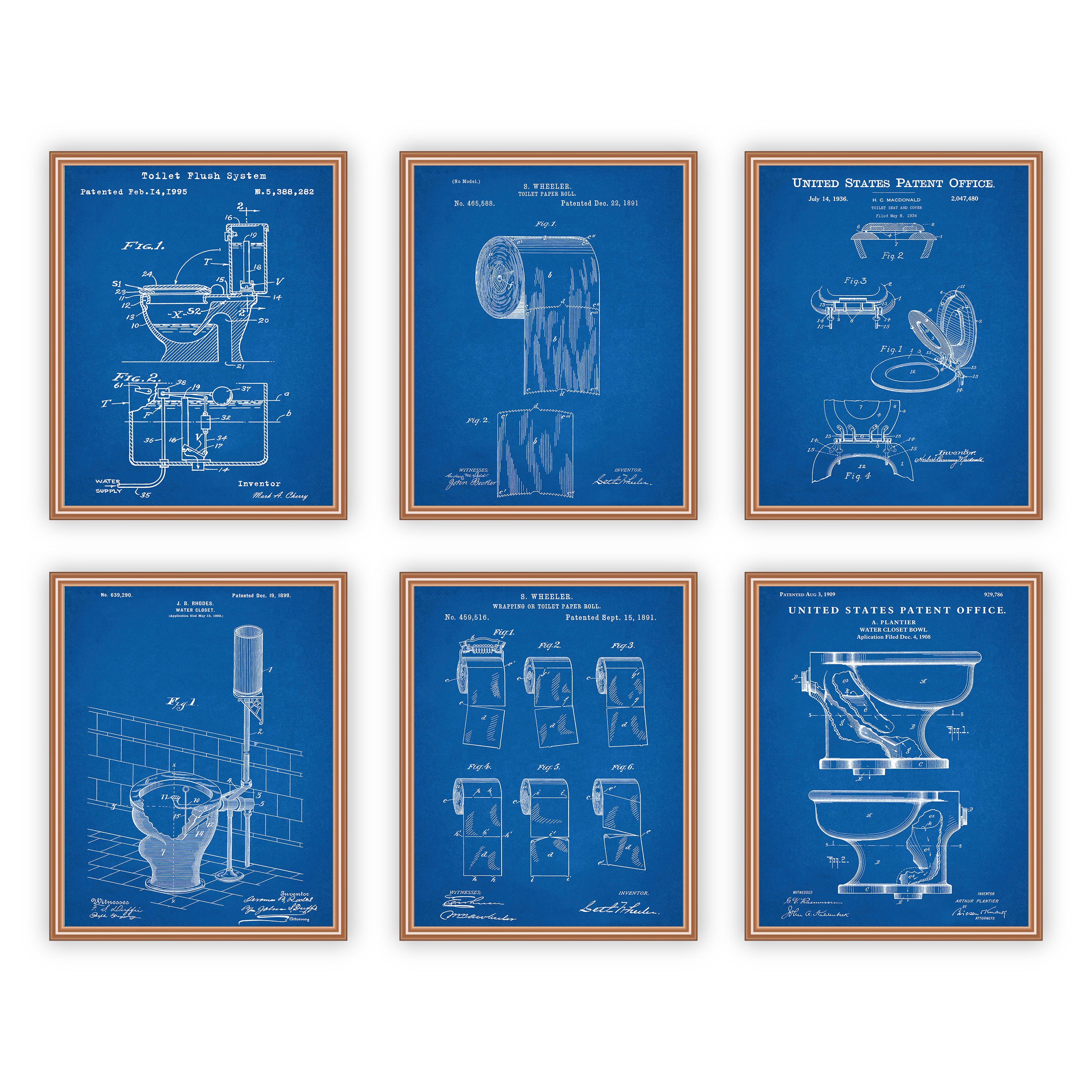 Toilet Wall Art Patent Drawing Poster Set of 6 Bathroom Etsy