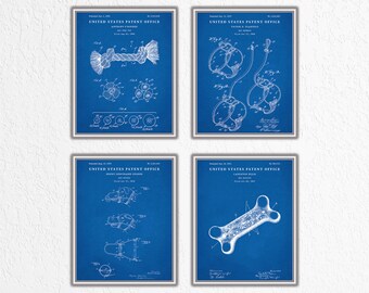 Dog Harness, Muzzle, Biscuit Patent Prints, Veterinary Decor Set (4 Prints)
