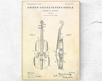 Violin 1921 Patent Print. Vintage String Instrument Blueprint Poster. Music Room Wall Art. Violinist Fiddler Gift