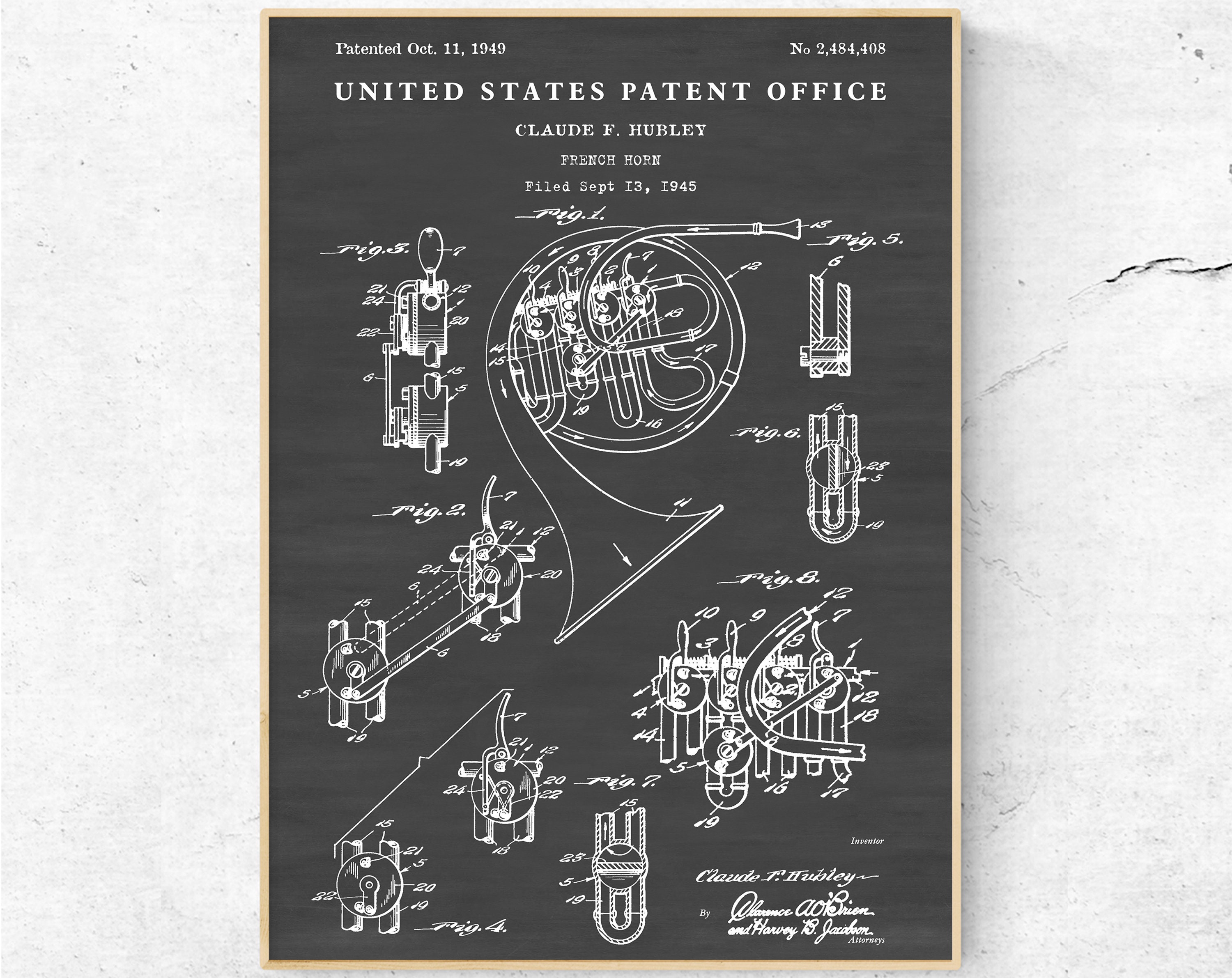 French Horn 1949 Patent Print. Brass Wind Instrument Inventions ...
