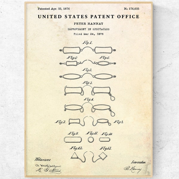 Brille 1876 Patent Print. Optometrie Wandkunst. Optisches Ladendekor. Optometrist, Augen Doktor Geschenke. Brillen Invention Blueprint Poster