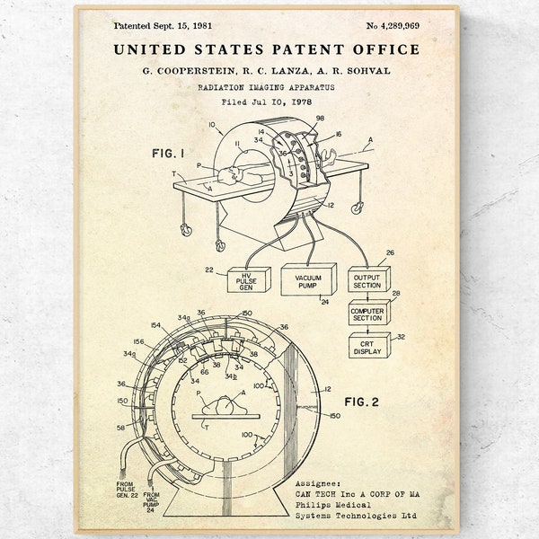 Radiation Imaging Apparatus 1981 Patent Print. X-Ray Tech Inventions, CT Scanner Blueprint Poster. Medical Wall Art, Ready to Hang Canvas