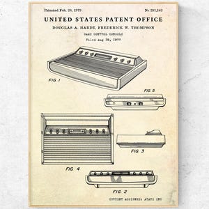 Atari 2600-videogameconsole 1979 patentprint. Blauwdrukposter. Retro kunst aan de muur Arcade. Gamer cadeau. Vintage inrichting gameruimte