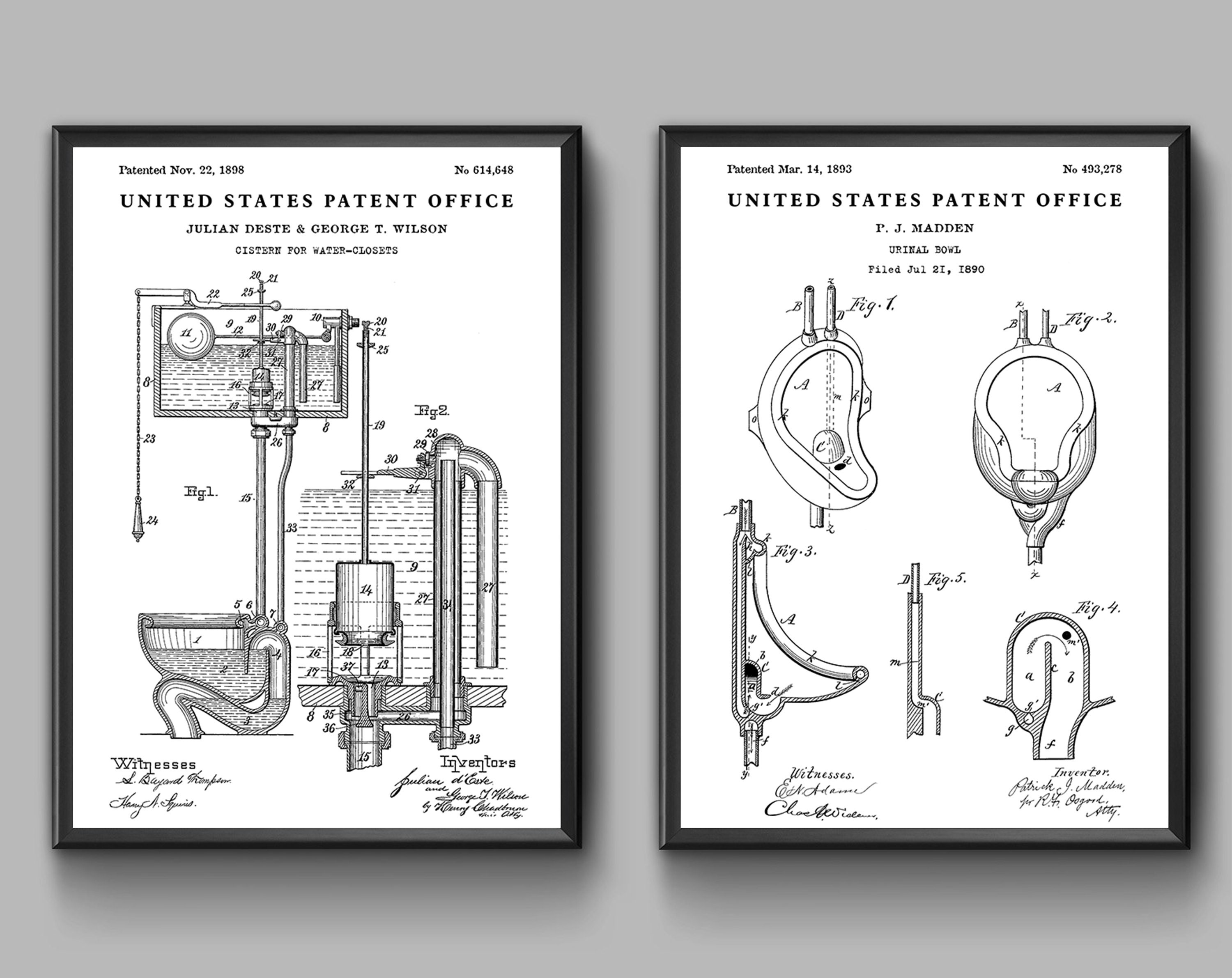 Urinal & Toilet Flush Patent Wall Art Plumbing Inventions Etsy