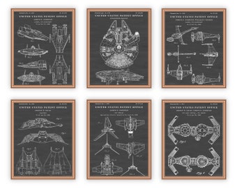 Sci-Fi Patent Poster. Spaceship Wall Art, Blueprint Vintage Decor, Set of 6 Patent Prints