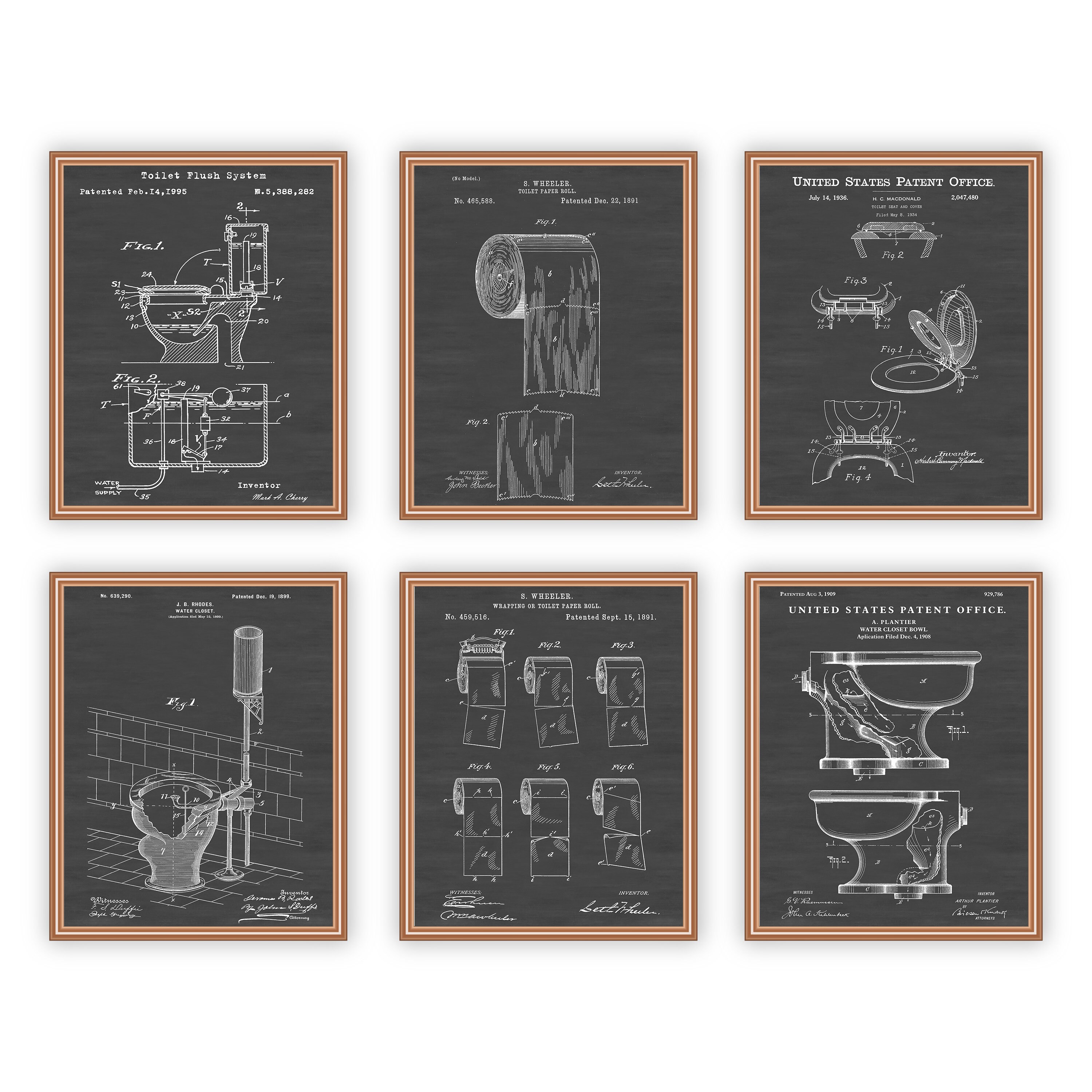 Toilet Wall Art Patent Drawing Poster Set of 6 Bathroom | Etsy