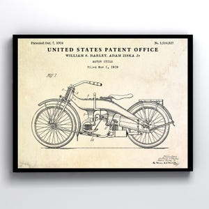 Harley Davidson Motorcycle 1924 Patent Print. Motorbike Blueprint Poster. Garage Vintage Wall Art. Biker Gift, Man Cave Retro Decor
