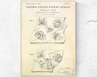 D&D Dice Dungeon Dragons Game Patent Print. Pathfinder RPG MTG Wall Art, Ready to Hang Canvas