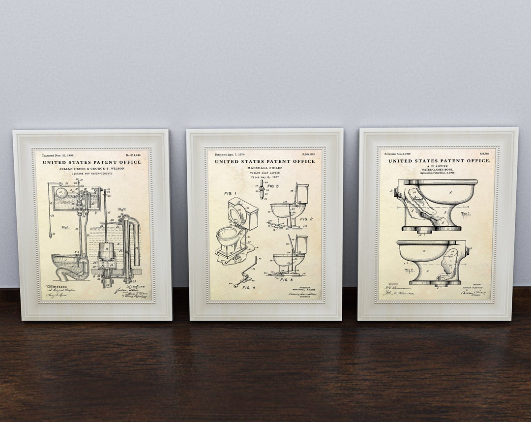 Toilet Vintage Wall Art. Set of 3 Patent Prints. Water Closet Sign ...