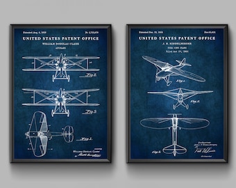 Flugzeug Patent Drucke (2er Set), Luftfahrt Blueprint Poster, Pilot Geschenk, Vintage Deko
