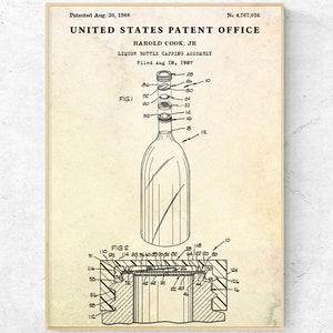 Liquor Bottle Patent Drawing Print, Retro Bar Poster, Whiskey Cocktail Retro Wall Art, Mixology Decor, Bartender Gift