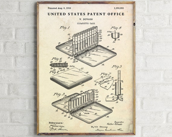 Cigarette Case Vintage Patent Print. Smoking Drawing Poster. Gift for  Smoker. Man Cave Decor. Tobacco Style Wall Art