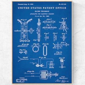 1886 Electric Welding Apparatus Patent Print, Elihu Thomson Blueprint Poster, Workshop Decor, Welder Gift