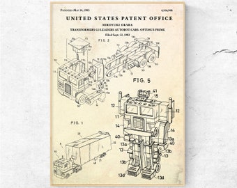 Optimus G1 Autobots Patent Prints, Blueprint Poster Kids Boys Room Wall Art