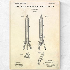 1888 Rocket Patent Print | Vintage Jet Propulsion Blueprint