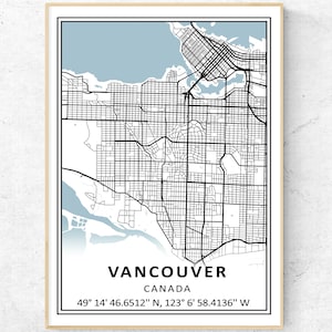Impression de carte de Vancouver, art mural moderne de carte de la ville, cadeau de voyage au Canada Poster
